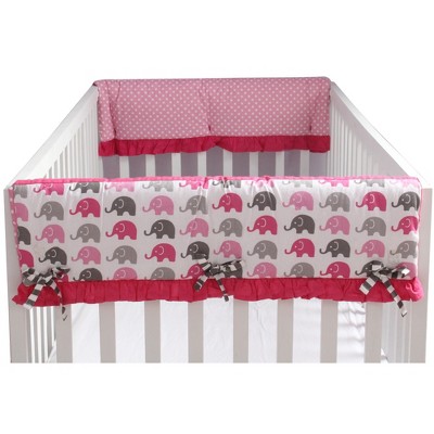 Bacati - Elephants Crib Rail Guard Covers Pink/Gray set of 2 Small Side