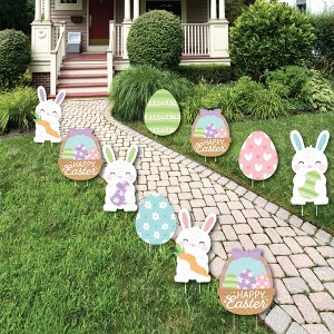 Big Dot of Happiness Spring Easter Bunny - Bunny, Egg, Basket Lawn Decorations - Outdoor Happy Easter Party Yard Decorations - 10 Piece - 1 of 4