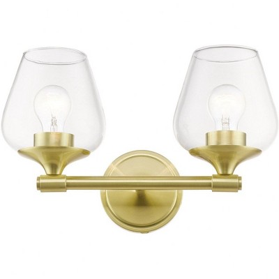 Willow Collection Satin Brass 2-Light Vanity Sconce with Clear Glass