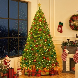 Yaheetech Pre-lit Flocked Artificial Christmas Tree with Warm Lights, PVC Branch Snow Frosted Xmas Tree with Foldable Stand - 1 of 4