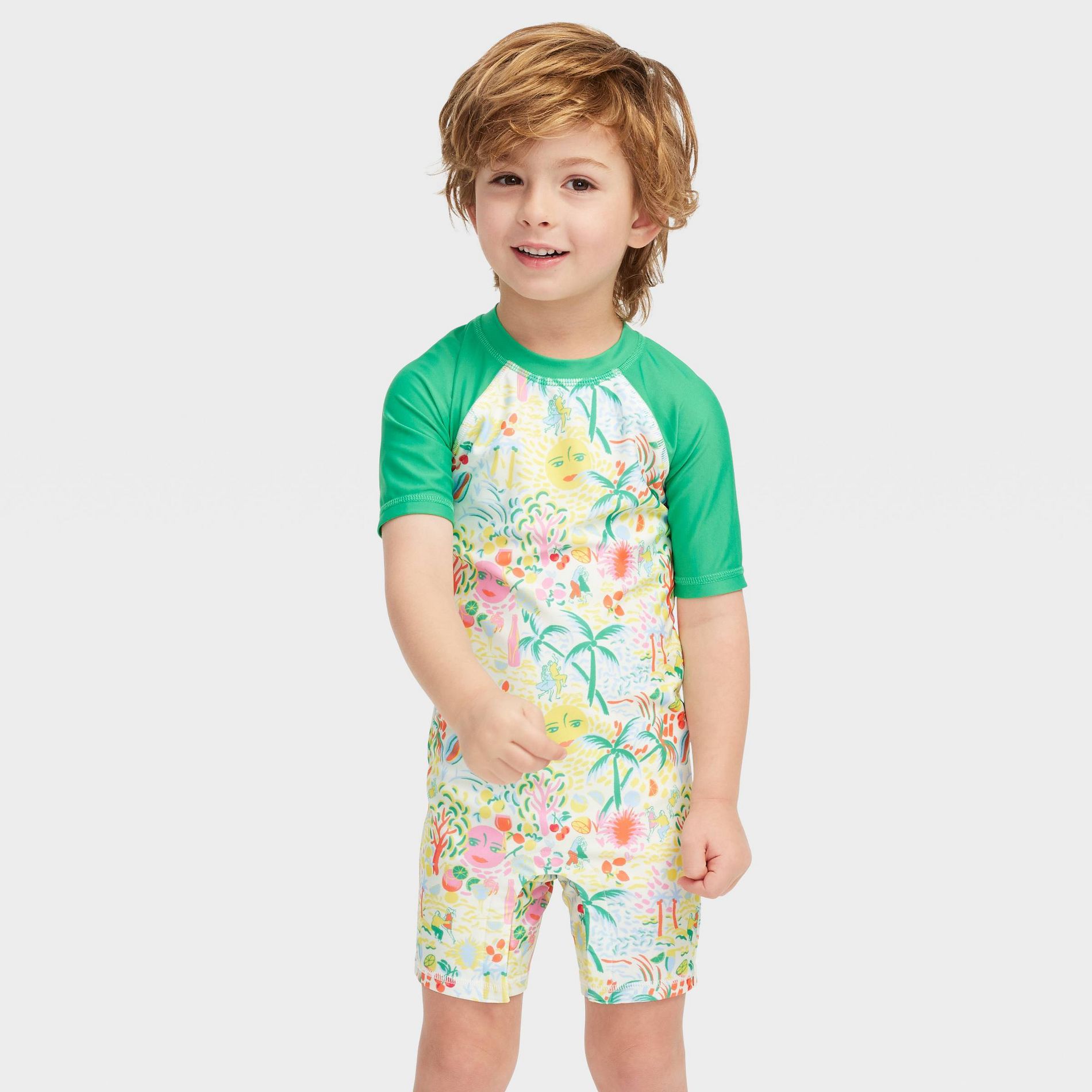 Toddler Vacation Short Sleeve One Piece Rash Guard Yellow/Green - Roller Rabbit x Target 12M