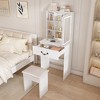 Modern Mini Dressing Table with LED-lit Mirror & Hidden Storage，Multi-tier Dust-proof Shelves,White - 2 of 4