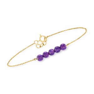 Ross-Simons 4-4.5mm Amethyst Bead Bracelet in 14kt Yellow Gold Size 6.5 - 1 of 2