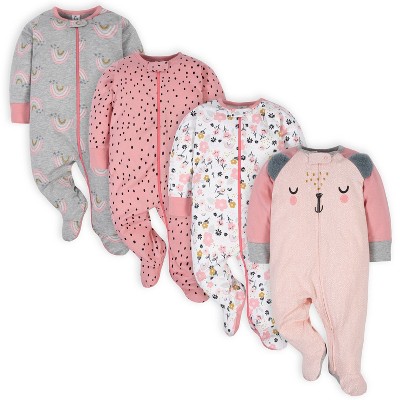 Gerber Baby Girls' Sleep 'n Plays With Mitten Cuffs - 4-pack : Target