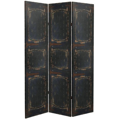 6" Double Sided Door Canvas Room Divider Black - Oriental Furniture