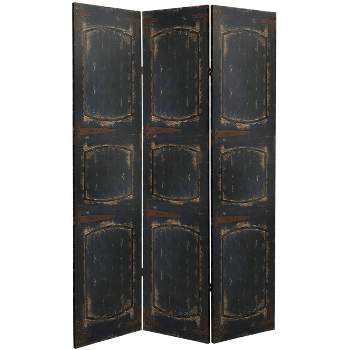 6" Double Sided Door Canvas Room Divider Black - Oriental Furniture