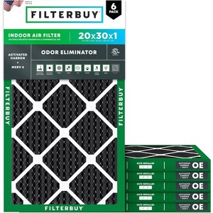 Filterbuy 20x30x1 Air Filter (6-Pack), Pleated MERV 8 Odor Eliminator Replacement HVAC AC Furnace Filters (Actual Size: 19.63 x 29.63 x 0.75) - 1 of 4