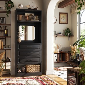 Besiost Freestanding Closet System with 3 Drawers, Wooden Closet Organizer with Mirror and Shelves - 1 of 4