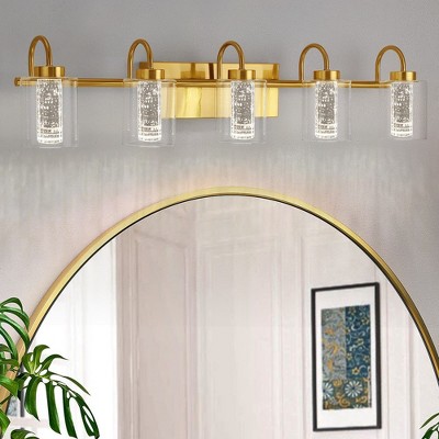 Brushed Gold Bathroom Light Fixtures, Vanity Lights Crystal Bubble Glass Dimmable 3 Color Temperatures Modern Bathroom Wall Sconce