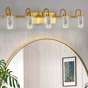 Brushed Gold Bathroom Light Fixtures, Vanity Lights Crystal Bubble Glass Dimmable 3 Color Temperatures Modern Bathroom Wall Sconce - 1 of 4