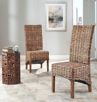 High Back Brown Mango Wood and Cane Side Chair