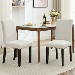 Dining Chairs Set of 2,Modern Fabric Upholstered Ergonomic Chairs with Curved Backrest,Heavy-Duty Wood Legs, Weight Capacity 265lbs - 1 of 4