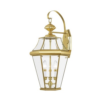 Polished Brass 3-Light Outdoor Wall Lantern with Clear Glass