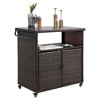 NAYSAYE Bar Serving Cart Outdoor Wicker Wine and Beverage Counter with Glass Tabletop for Patio , Black and Brown, 35.2"*20.6"*34.2" - 4 of 4