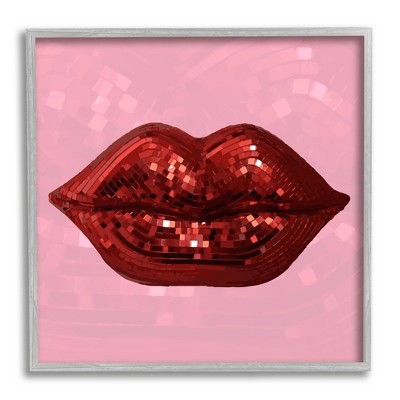 Stupell Industries Bold Pink & Red Lips Disco Pattern Framed Giclee Art