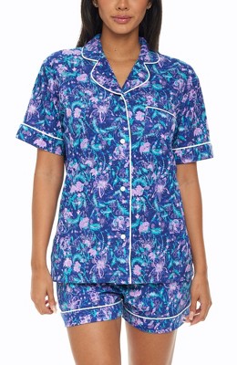 Adr Womens Short Sleeve Knit Pajamas Set Purple Tropical Floral