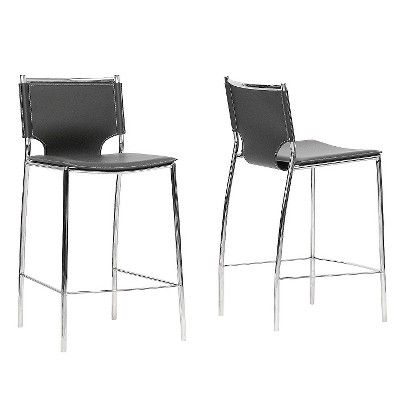 Montclare 26" Black Bonded Leather & Chrome Counter Stool - Set of 2