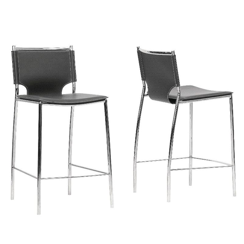 Set of 2 Montclare Modern and Contemporary Bonded Leather Upholstered Modern Counter Height Barstool Black - Baxton Studio, 3 of 5