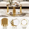 RISOKEYS 31.5" Glass Coffee Table - Round 2-Tier Center Table with Tempered Glass Top, Metal Drum Base, Lower Shelf for Living Room - 4 of 4