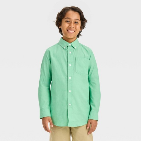 Boys' Long Sleeve Oxford Button-Down Shirt - Cat & Jack™ Dark Green L Husky