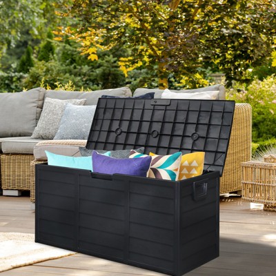 VisioGear 75gal Lockable Outdoor Garden Plastic Storage Deck Box for Tools Cushions Toys, Black, 44"*19.3"*21.3"