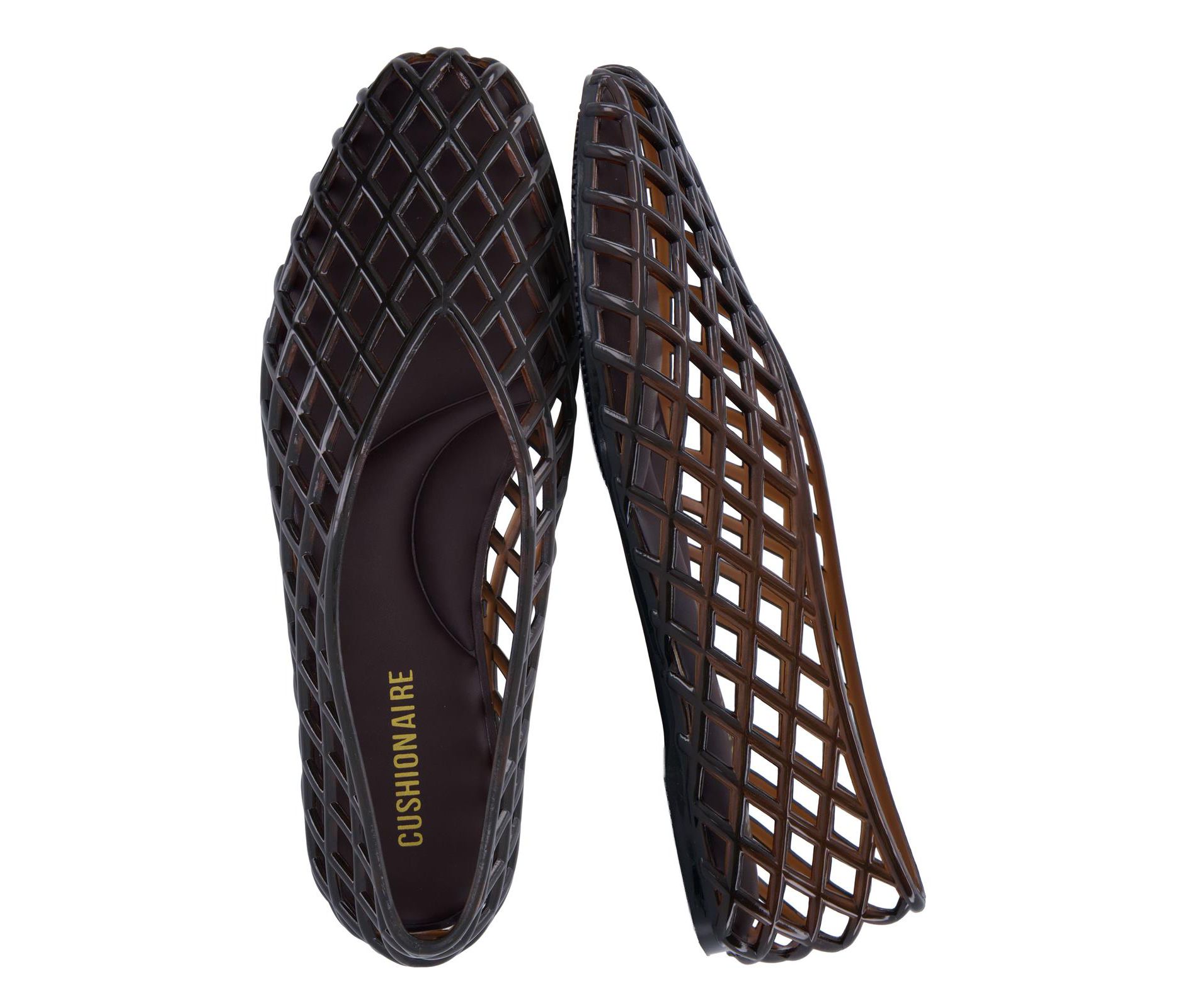 CUSHIONAIRE Siesta Modern Lattice Ballet Flats for Women, Comfortable Slip On Pointed Toe Womens Jelly Shoes