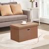 VECELO Folding Storage Ottoman Bench, End of Bed Linen Fabric Foot Rest Stool with Padded Seat, Large Footstool for Bedroom or Living Room - 2 of 4
