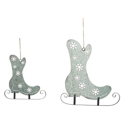 Transpac Metal 13.75 in. Gray Christmas Ice Skate Ornaments Set of 2