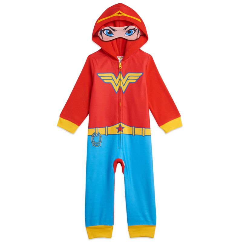 DC Comics Justice League Batgirl Supergirl Wonder Woman Girls Zip Up Costume Pajama Coverall and Cape Toddler to Little Kid, 5 of 9