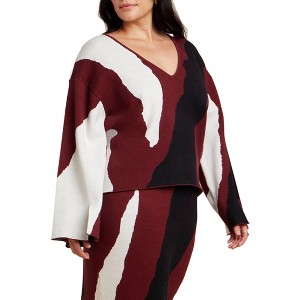 ELOQUII V Neck Intarsia Sweater - 1 of 4