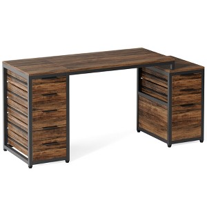 Tribesigns 63-inch Computer Desk with 8 Drawers, Industrial Office Desk with Reversible File Cabinet for Home Office, Rustic Brown - 1 of 4