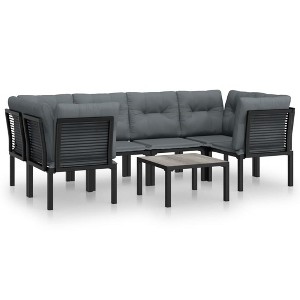 vidaXL 7 Piece Patio Lounge Set Black and Gray Poly Rattan - 1 of 4