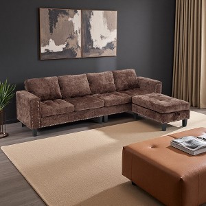 104.5" 5-Seater Chenille L-Shaped Sectional Sofa with Storage Ottoman & Reversible Chaise - 1 of 4