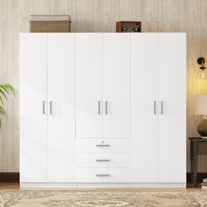 6 Doors Wooden Wardrobe Storage For Bedroom, 68''Tall Clothing Armoires With 3 Drawers Inside, Modern Armoires-Cuddlewood - 1 of 4