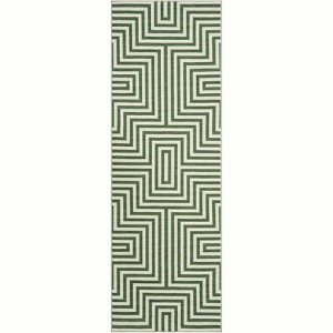 Kitchen Runner Rug Washable Non-Slip, Modern Geometric Green Low Pile Carpet for Hallway Bathroom Bedroom, Foldable Striped Floor Mat - 1 of 4