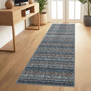 Modern Washable Area Rug Non Shedding Soft Ultra Thin Striped Contemporary Accent Carpet Non Slip Abstract Carpet for Bedroom Living Room - 1 of 4