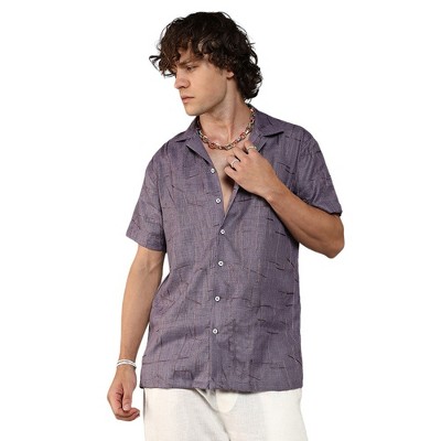 Campus Sutra Men Men's Plum Purple Embroidered Heathered Shirt
