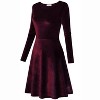 WhizMax Women's Scoop Neck Wrist Sleeve Length Dress Solid Slim Flowy Swing A-Line Velvet Cocktail Party Dress - 3 of 4