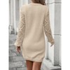 Coolmee Women's Fall Dress Hollow Out Long Sleeve V Neck Knit Dress Sweater Bodycon Pullover Jumper Sweaters Mini Dress - 4 of 4