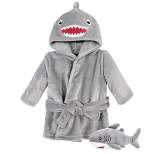 Hudson Baby Infant Boy Plush Bathrobe and Toy Set, Shark, One Size