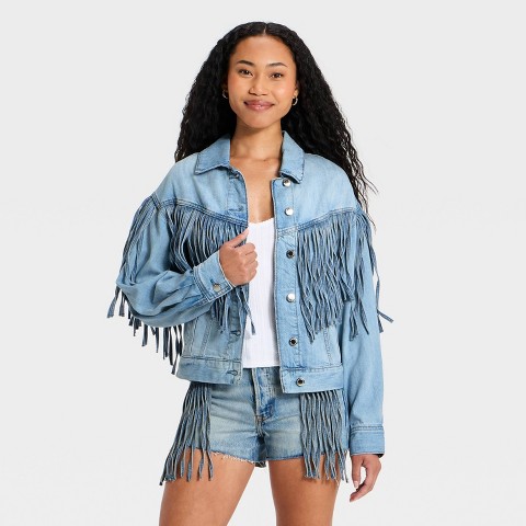 Universal Thread Women's Fringe Denim Jacket - Universal Thread™ Light Wash L