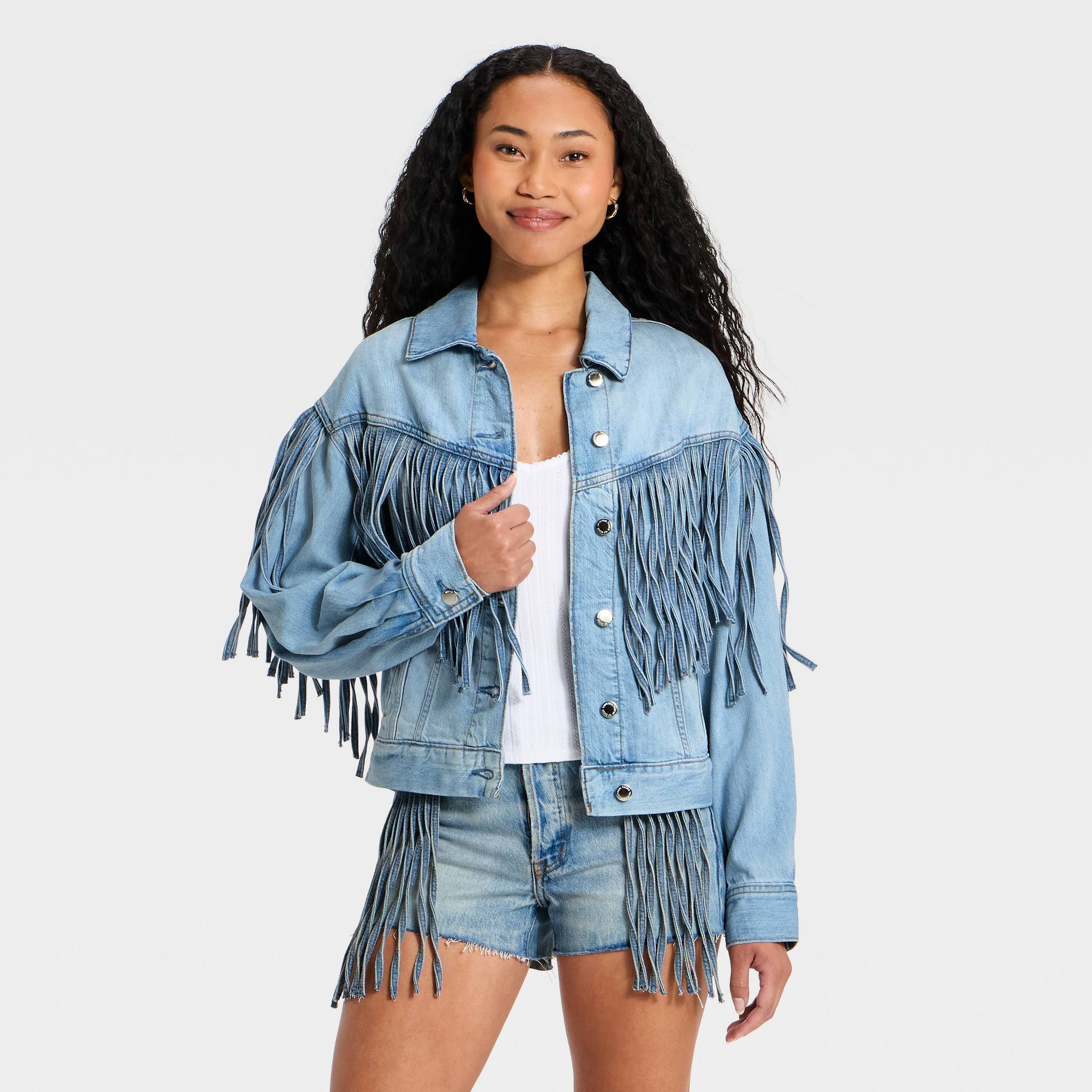 Women's Fringe Denim Jacket - Universal Thread™ Light Wash