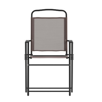 Set of 2 Brown Textilene Folding Patio Sling Chairs with Armrests