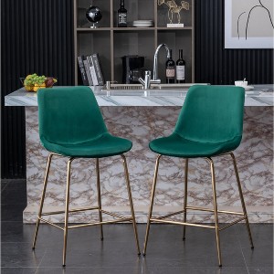 Roundhill Furniture Aufurr Modern Velvet 26.50 Counter Height Stool, Green, Set of 2 - 1 of 4
