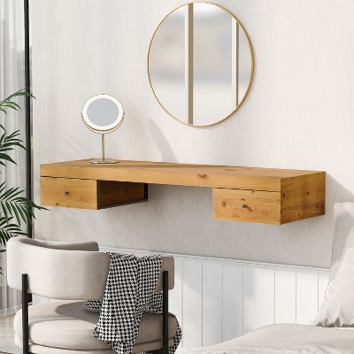 47.2 Wall mounted Vanity Desk floating Vanity Shelf With Drawers brown Dressing Table With Wooden Sticker floating Shelf With Drawer maison Boucle Target