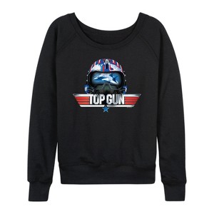 Women's - Top Gun - Top Gun Fighter Jet Logo Lightweight French Terry Wide Neck Long Sleeve Shirt - 1 of 4