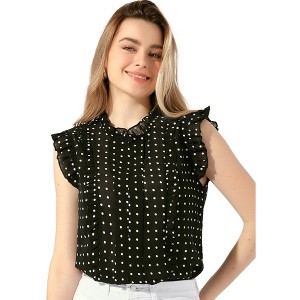 Allegra K Women's Summer Cute Polka Dots V Neck Ruffle Sleeve Dressy Casual Flowy Chiffon Tops - 1 of 4