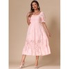 INSPIRE CHIC Women's Summer Short Puff Sleeve Smocked Floral Textured Square Neck Tiered Midi Dress - 4 of 4