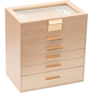 6-Layer Jewelry Box with Glass Lid, Large Black Organizer & Display Case for Necklaces, Bracelets, Earrings, Rings - 1 of 4