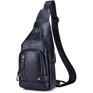 Paaaawaters Leather Sling Bag Crossbody Backpack for Men Women Outdoor Travel Work Shoulder 18cm(W) x8cm(D) x30cm - 1 of 4